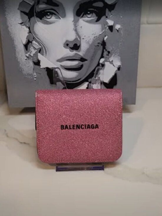 Balenciaga Handbags - Balenciaga Glittery Pink Cash Flap bifold Women's wallet Coin Card Holder